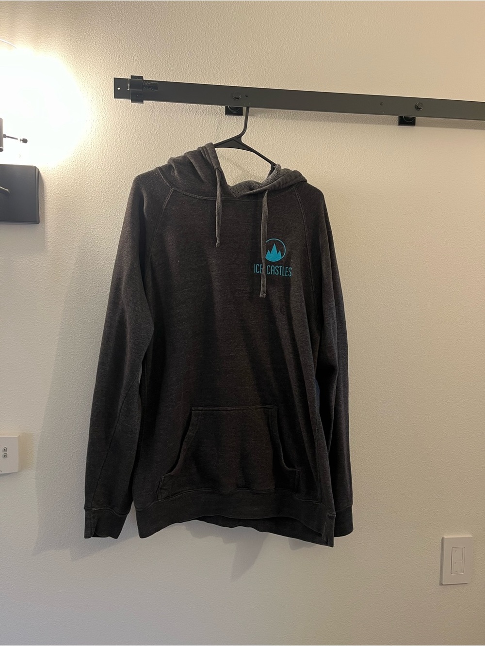Men's Charcoal Pullover Hoodie - Dark Gray with Teal Logo